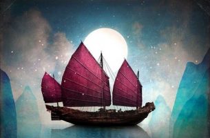 Een schip bij volle maan