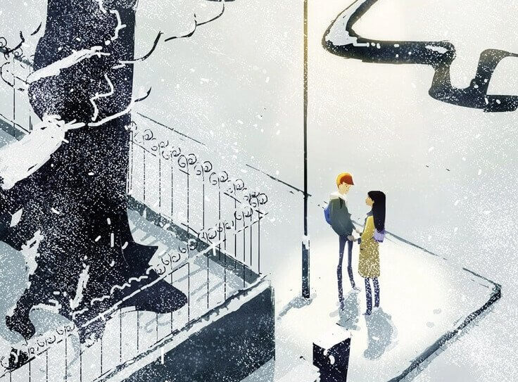 Stel naast Lantaarnpaal