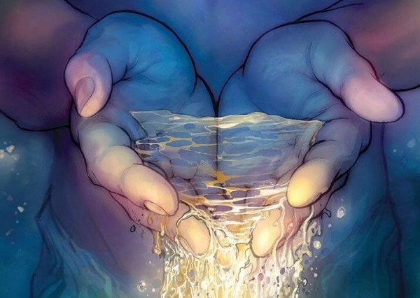 Persoon Die Met Zijn Handen Water Probeert Vast Te Houden