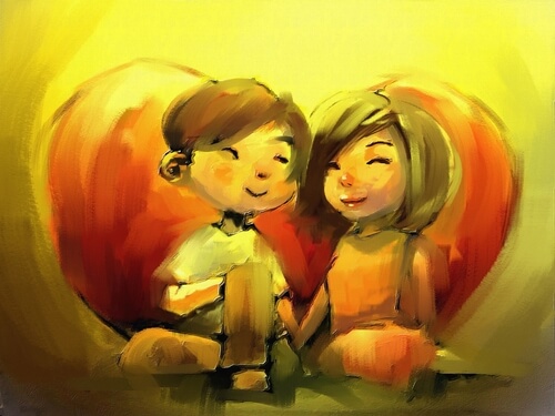 Jongen En Meisje Hand In Hand