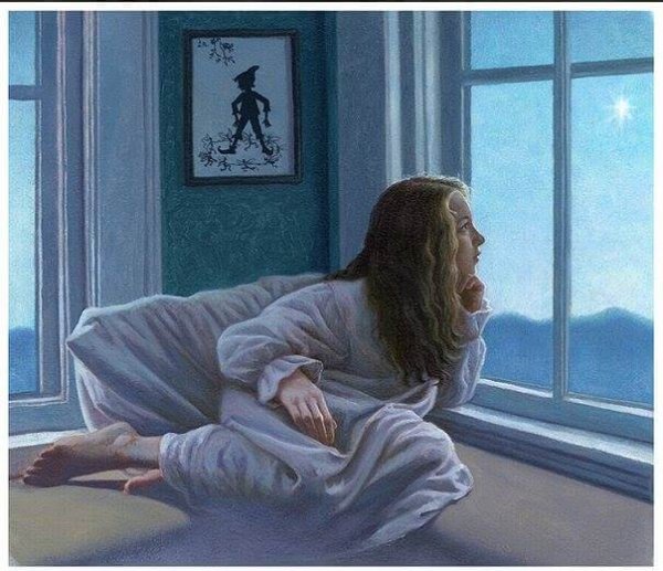 Meisje Dat Uit Haar Raam Kijkt Naar De Sterren