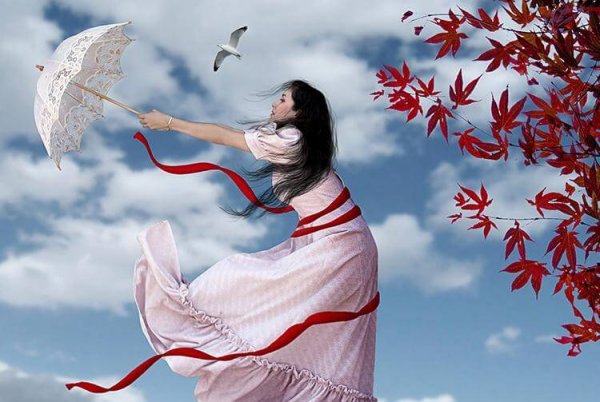 Meisje Die Haar Paraplu Probeert Vast Te Houden