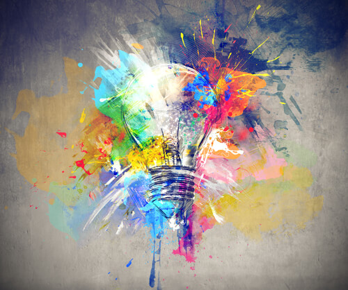 Gekleurde Gloeilamp Als Symbool Voor Creatief Begaafde Mensen
