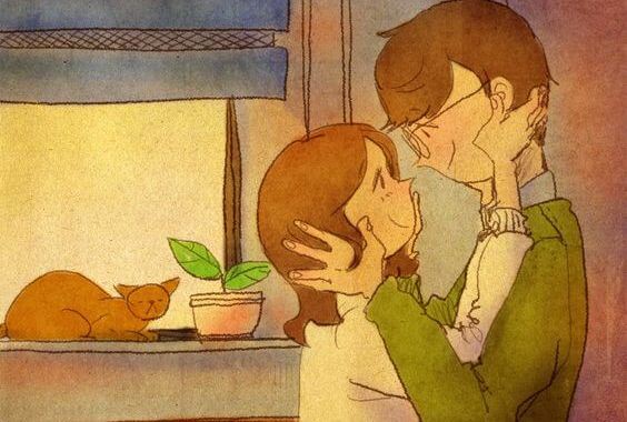 Man En Vrouw Die Elkaar Liefdevol Aankijken En Zo De Liefde Bedrijven