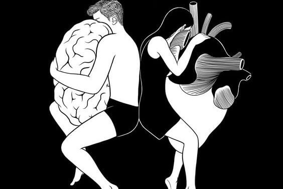 Een Man Die Zijn Hersenen Omhelst En Een Vrouw Die Haar Hart Omhelst Waardoor Ze Een Voorbeeld Zijn Van De Ezel Van Buridan