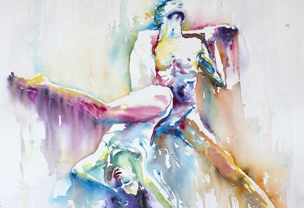 Man En Vrouw Die Geschilderd Zijn Met Waterverf In Een Seksuele Danshouding Maar Seks Is Niet Natuurlijk