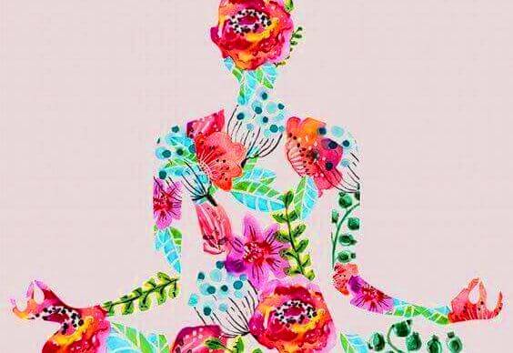 Met Bloemen Versierde Vrouw Die Zit Te Mediteren Want Zij Heeft Gehoord Je Kunt Je Geest Ontspannen Met Meditatie
