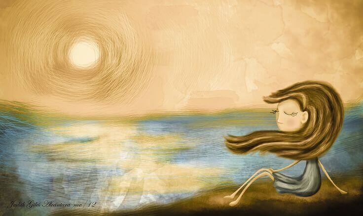 Meisje Geniet Van Zonsondergang