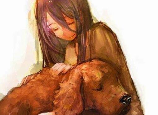 Meisje Dat Knuffelt Met Haar Hond Voordat Hij Over De Regenboogbrug Moet