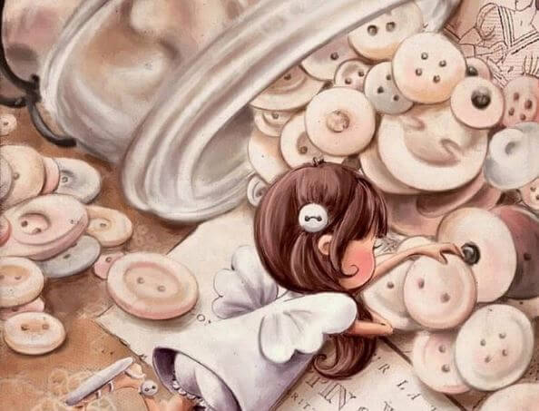 Meisje Dat Met Knopen Ligt Te Spelen