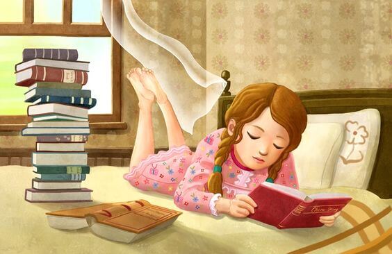 Meisje Dat Op Haar Bed Ligt Te Lezen