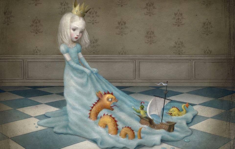 Prinsesje Wiens Jurk Een Zee Vorm Waar Monsters In Zitten