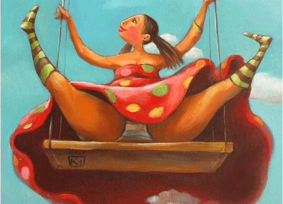 Meisje Dat Met Haar Benen Wijd Op De Schommel Zit Want Zij Laat Niets Of Niemand Haar Glimlach Wegnemen