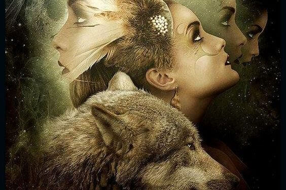 Gezicht Van Een Meisje Dat Nadenkt Over Haar Ingehouden Emoties En Een Wolf Die Haar Helpt Ze Eruit Te Gooien