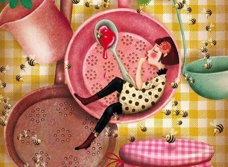 Meisje Dat Met Allemaal Beien Om Zich Heen Ligt Te Slapen In Een Kommetje Te Genieten Van Al Het Goede In Het Leven