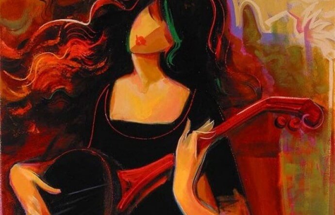 Aantrekkelijke Vrouw Met Gitaar Die Zich Iedere Dag Minder Perfect Voelt