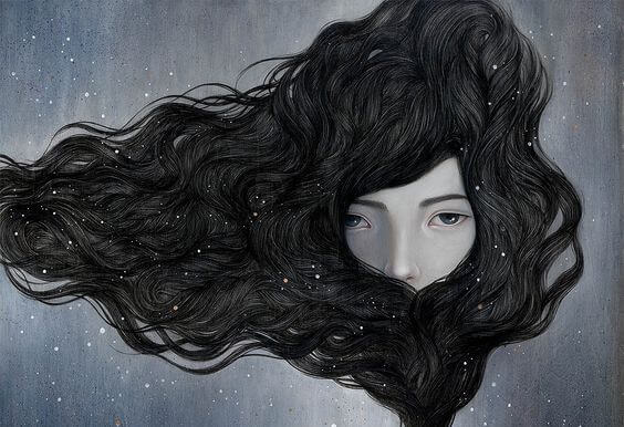 Vrouw Wiens Gezicht Verstopt Zit Achter Haar Gezicht En Die Geen Partner Nodig Heeft