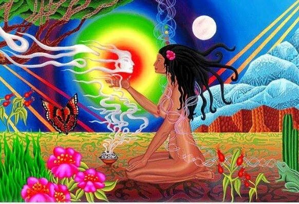 Kleurrijke Afbeelding Van Een Naakte Vrouw In Een Paradijselijke Omgeving