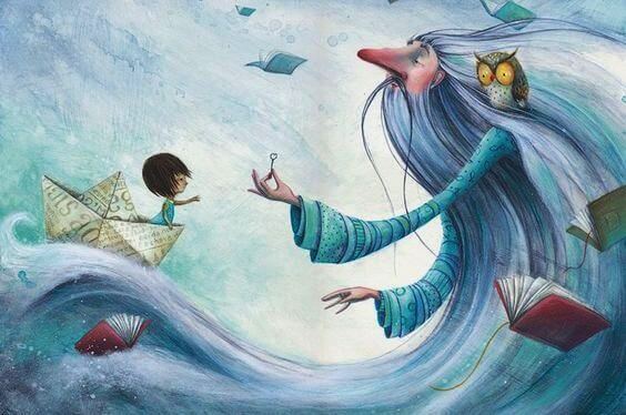 Een kind met een tovenaar