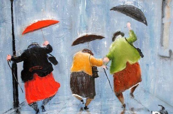 Oudere Dames Rennen Door De Regen