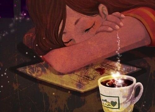 Meisje Dat In Slaap Is Gevallen Naast Een Magisch Kopje Koffie De Mensen Die Van Je Houden Zetten Namelijk Koffie Voor Je