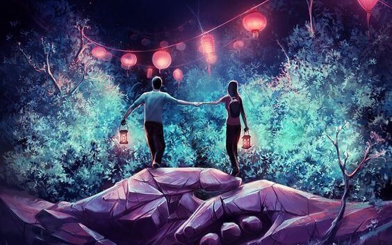 Man En Vrouw Die Hand In Hand Op Twee Handen Staan Als Voorbeeld Van Het Mysterie Van Aantrekkingskracht