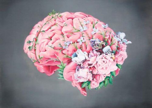 Hersenen die begroeid zijn met bloemen