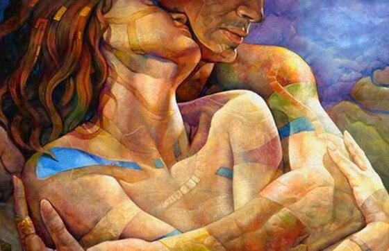 Vrouw en man die elkaar liefdevol omhelzen als voorbeeld van oprechte liefde