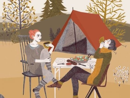 Twee meiden die samen aan het kamperen zijn want ze willen hun relaties verbeteren