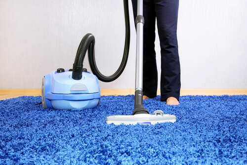 Vrouw die staat te stofzuigen als vorm van huishoudelijk werk