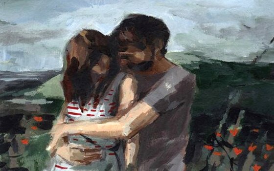 Schilderij van twee mensen die elkaar omhelzen want liefde is samen willen zijn