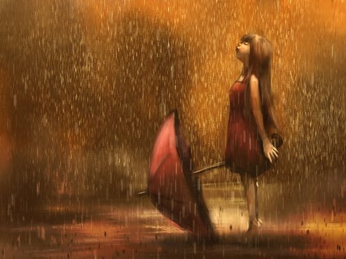 Meisje Dat Zonder Paraplu In De Regen Staat
