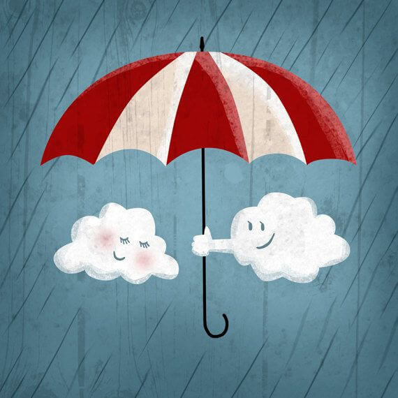 Twee Wolkjes Samen Onder Een Paraplu