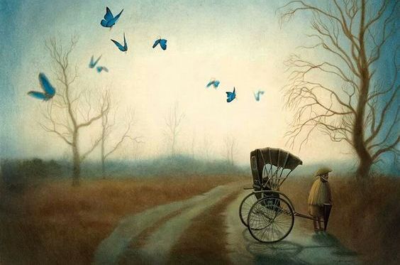 Een Man Die In Zijn Eentje Met Een Karretje Op Een Verlaten Weg Staat En Geen Innerlijke Rust Ervaart Omdat Hij Niet Weet Of Hij De Juiste Keuze Heeft Gemaakt