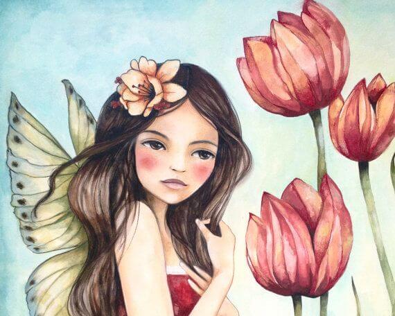 Vrouw Met Vleugels Tussen De Bloemen