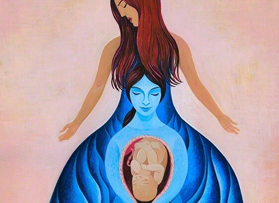 Vrouw Met Een Zwangere Vrouw In Zich En Die Moet Binnenkort Een Kind Baren