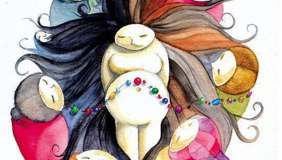 Schilderij Van Een Zwangere Vrouw Met Allemaal Vrouwen Om Zich Heen