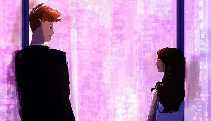 Jongen en een meisje die in een club met elkaar praten voordat er nog sprake is kunnen zijn van relatiegeweld