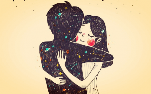 Knuffelend stel dat tegen elkaar zegt: ik ben verliefd op je