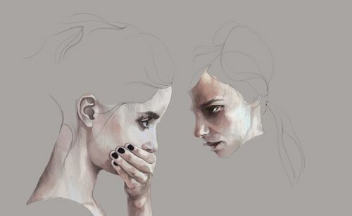 Twee meisjes waarvan er een haar hand voor haar gezicht houdt