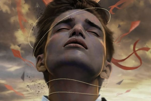 Man met een draag om zijn gezicht