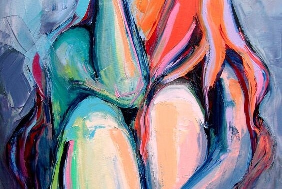 Schilderij van een droevige vrouw die de symptomen van depressie wil verlichten