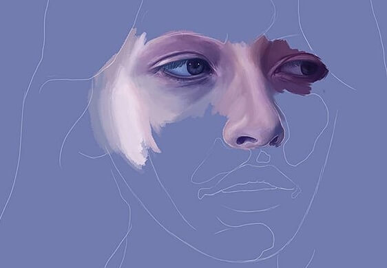 Vrouw met een paars gezicht