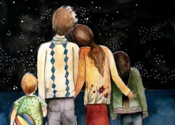 Gezin dat samen naar de sterren kijkt als voorbeeld van een hechte familieband