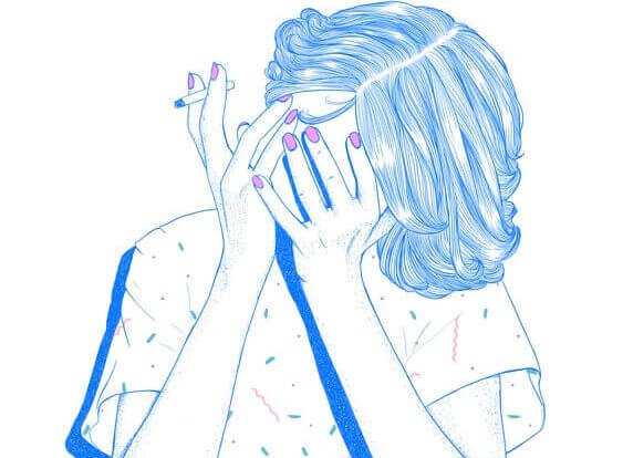 Jonge rokende vrouw die lijdt aan een rookverslaving