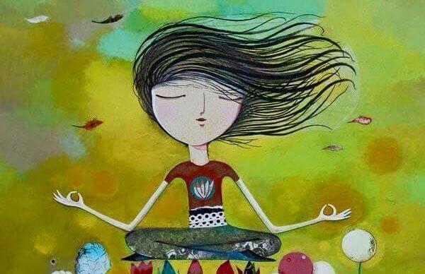 Meisje dat zit te mediteren