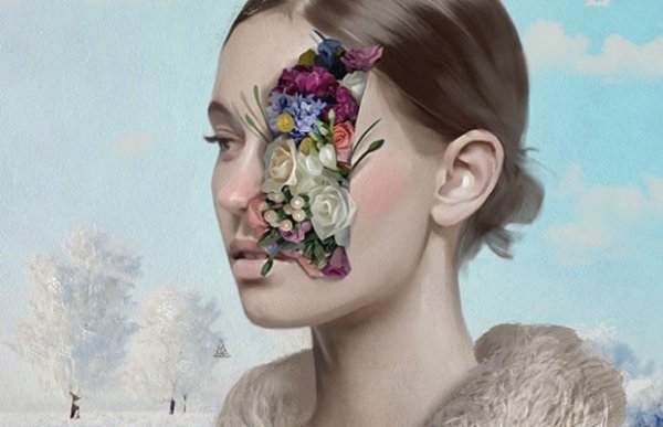 Meisje wiens oog bedekt is met bloemen