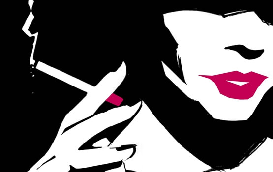 Schilderij van vrouw met sigaret die lijdt aan een rookverslaving