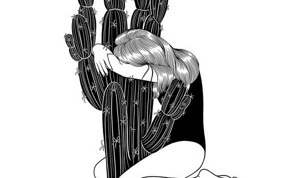 Meisje dat een cactus omhelst