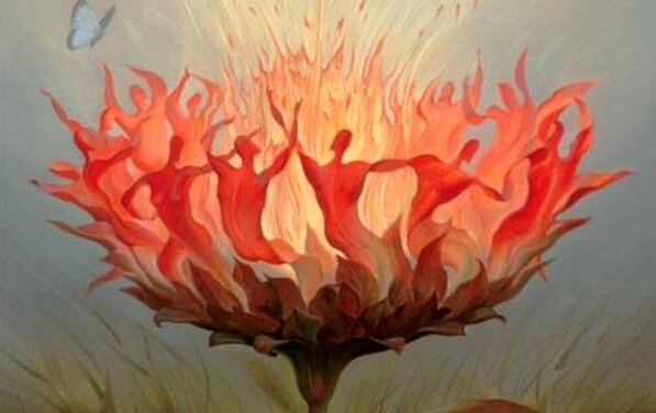 Bloem symboliseert het vuur in de mens